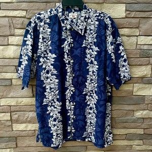 Hawaiian Aloha Shirt XL County Seat Floral Plumeria Tiki Lei